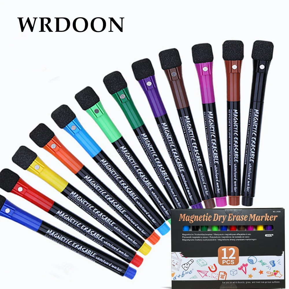 12pcs Magnetic Whiteboard Pens Markers With Eraser Markers For Home And Office Supplies Painting Brush white marker pens,marker pens,color marker pens,pen marker,paint marker pen,markers pen,marker pen,art marker pens,art markers,colored pens