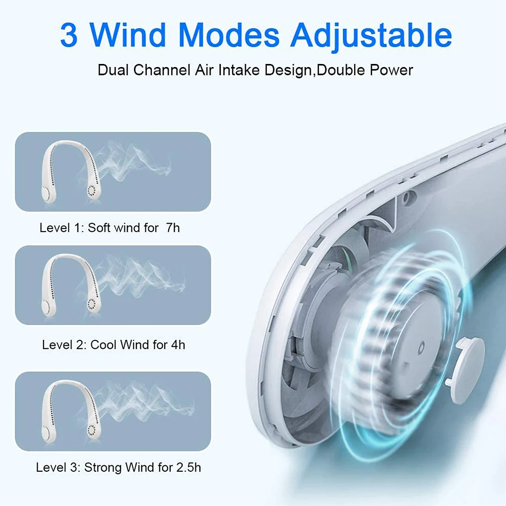 Cooling Fan Leafless 360  Rotatable Neck Hanging Air Fan Rechargeable Adjustable Cooler  Pink