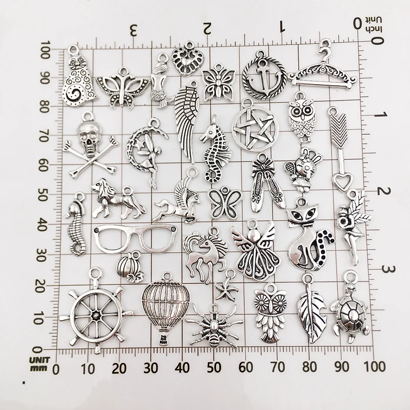200pcs/Lot Zinc Alloy Tibetan Silver Mix Charms Animal Pendant for DIYNecklace Bracelet Vintage Jewelry Making Craft Accessories