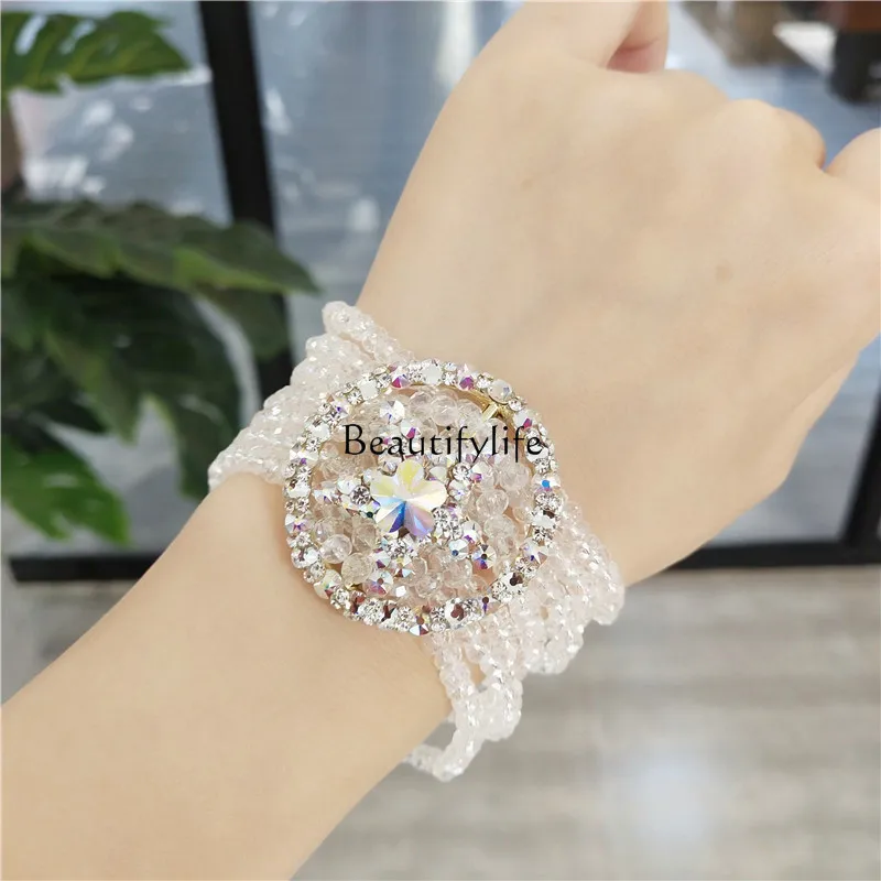 

Rhinestone Bracelet Dual-Use Hollow Hair Band Rubber Band Wide Hair Rope Headdress Small Fresh Mori Girl Simple