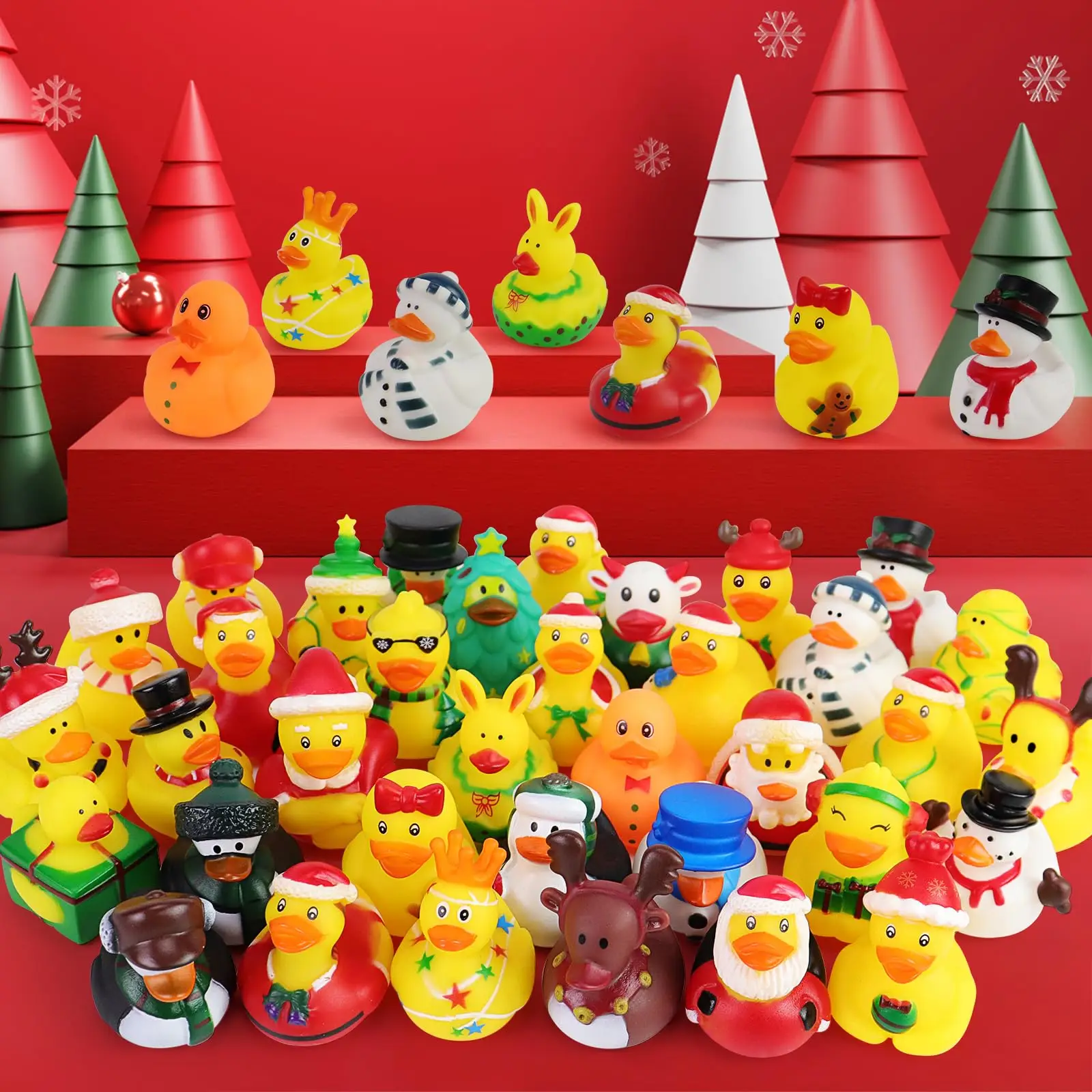 24/48 Pcs Christmas Rubber Ducks in Bulk  Toys Holiday Rubber Ducks for Jeep Ducking, Xmas Party Favors Decorations 2
