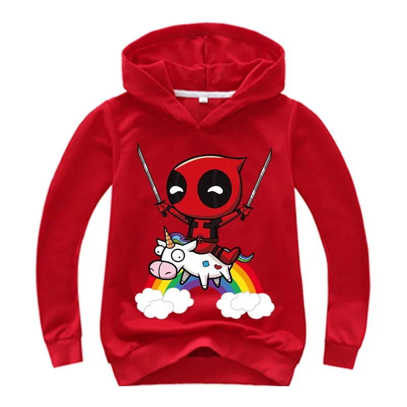 Children T Shirts Baby Boys Girls Sweatshirt Cartoon Marvel Deadpool Rainbow Unicorn Print Kid Hoodies Clothing Tops Tee Costume