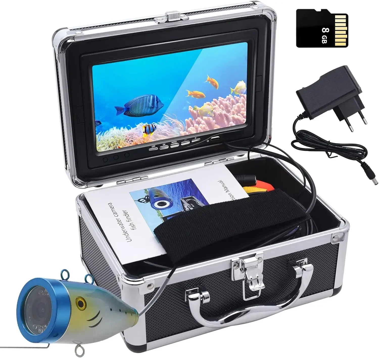 Fishing Camera, Portable DVR Video Fish Finder, Ice Fishing Camera with 7'' LCD Monitor, 1000TVL Waterproof Dep