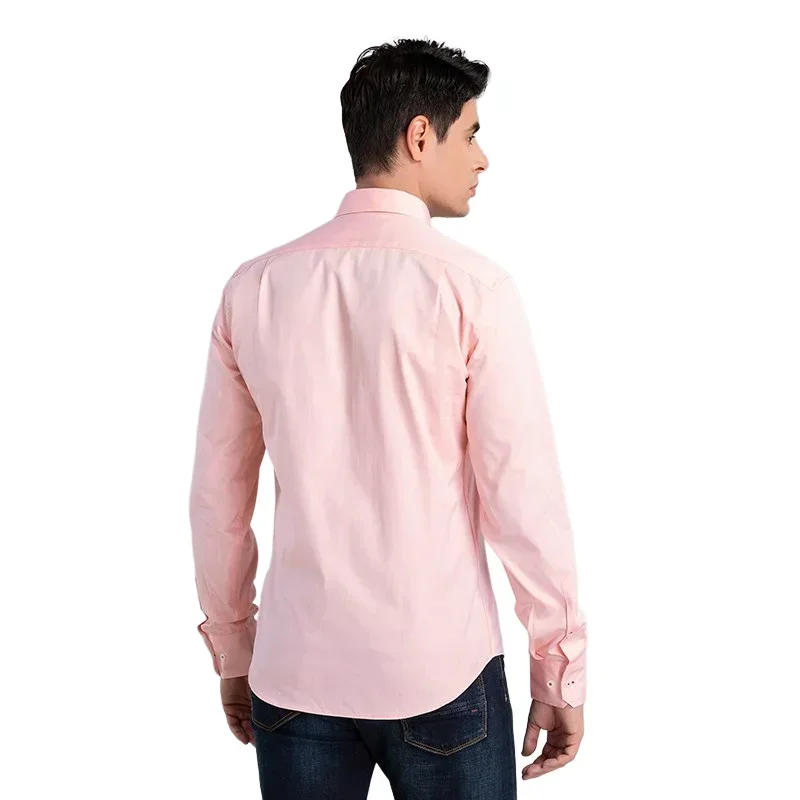 New Fashion 100% Cotton Long Sleeve Shirt Solid Slim Fit Male Social Casual Business Shirts High Quality