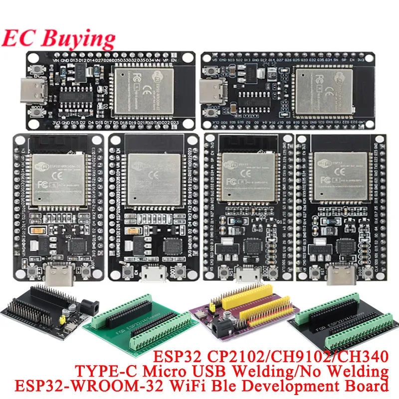 ESP32 WROOM-32 Entwicklungsboard TYPE-C Micro-USB CH340C/CP2102 CH9102 WiFi+Bluetooth Wireless-Modul Dual Core Ultra-Low Power