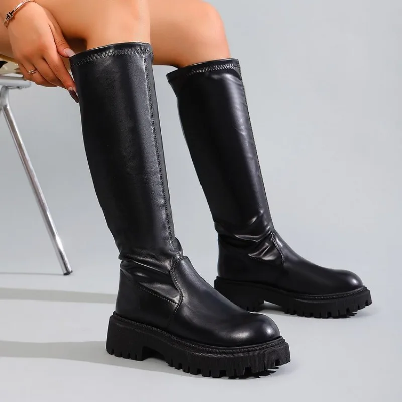 Gothic Boots for Women Black Thick Heels Knee High  Boots Woman Plus Size 43 Punk Long Botas Female 2026