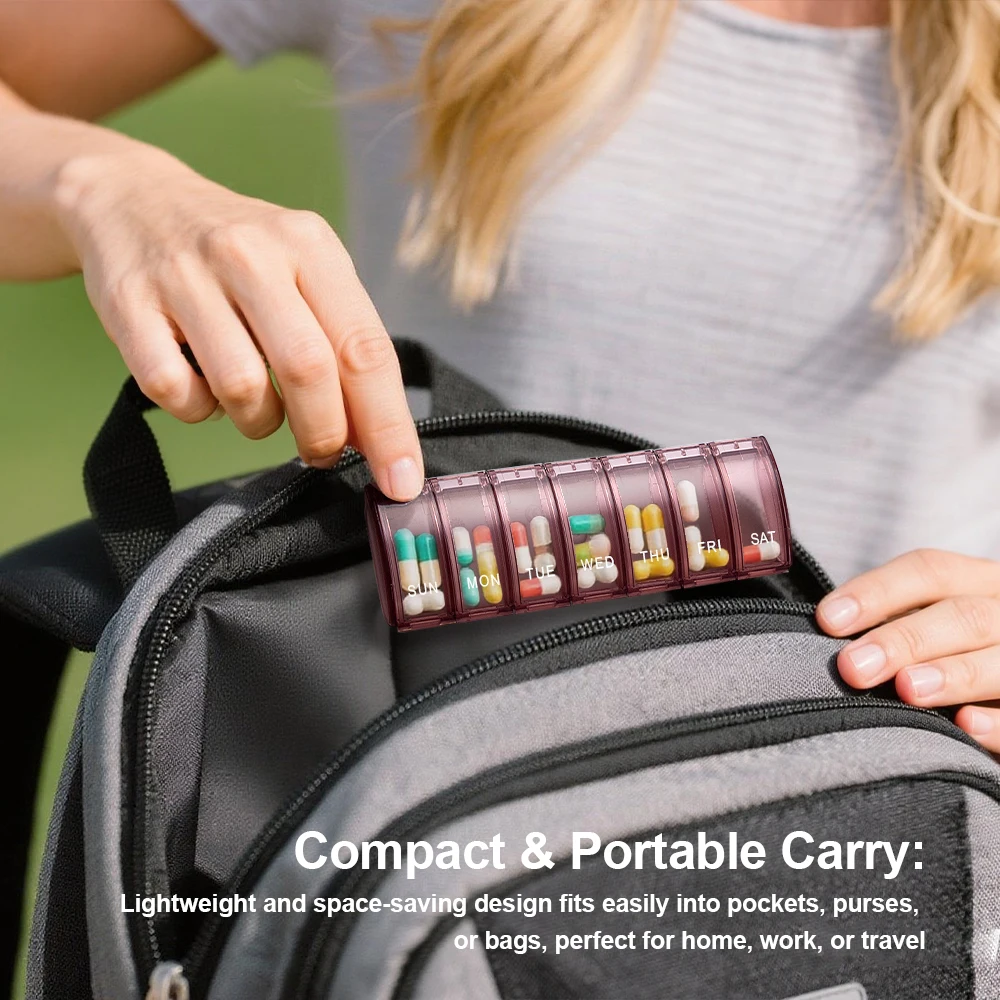 Travel-Friendly Arthritis-Accessible 7-Day Pill Organizer with Large Compartments