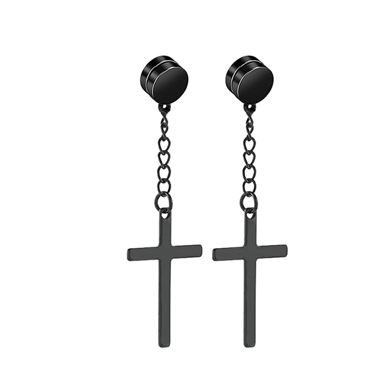 Simple Stainless Steel Magnetic Stud Earrings Men Cross - Temu