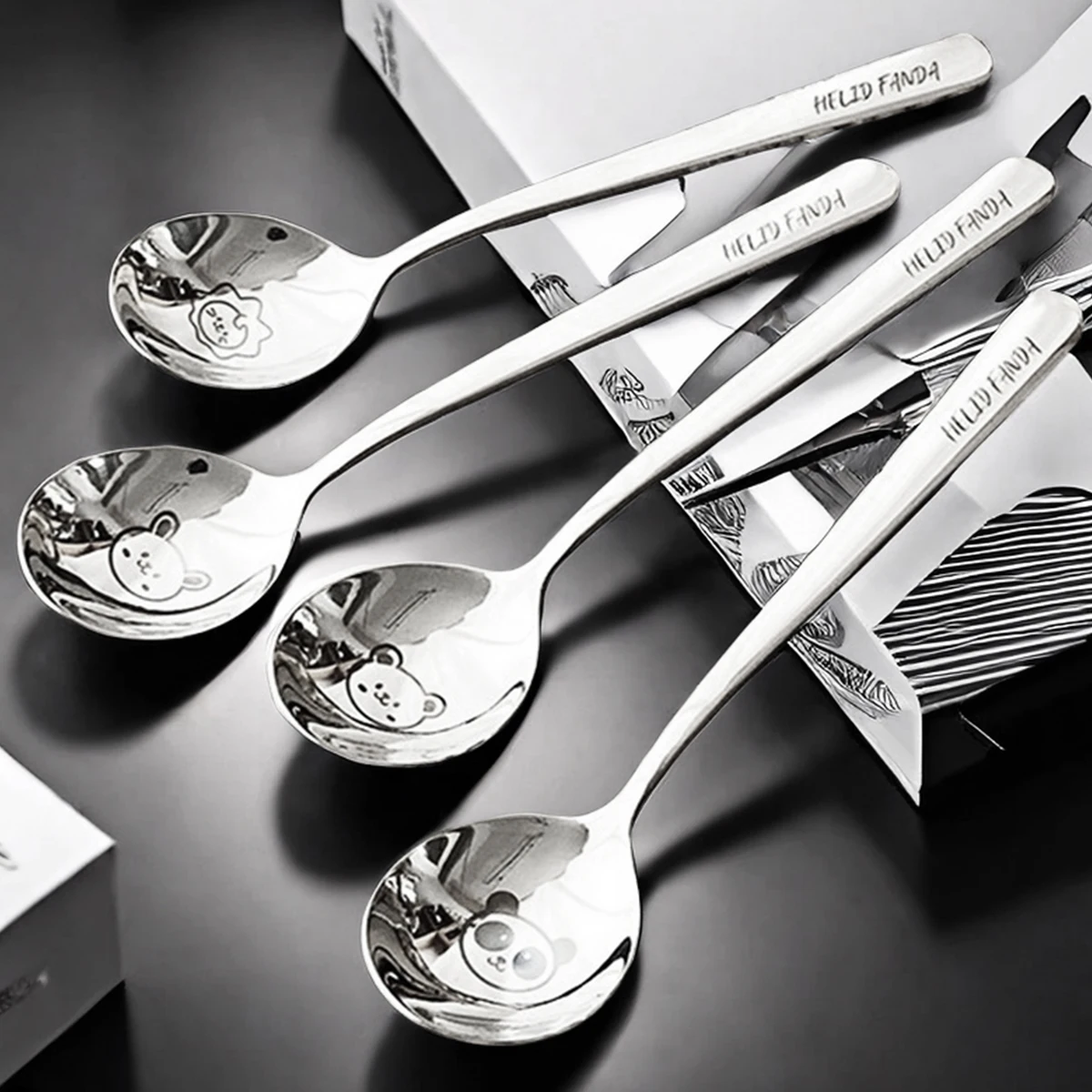 Long Handle Spoon 316 Stainless Steel Ice Cream Dessert Spoon Round Coffee Mixing Scoop Dinnerware Kitchen Tableware WORTHBUY