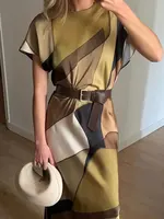 HH Print Midi Dress Woman Short Sleeve Satin Long Dresses For Women 2024 Elegant Party Dresses Vintage Casual Dresses - Image 6