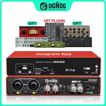 DGNOG UC22 USB 오디오 인터페이스, 기타리스트 녹음용 전문 컴퓨터 사운드 카드, 팟캐스팅 스트리밍 보컬리스트 스튜디오용