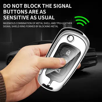 Custodia per chiave a scatto per auto in pelle metallica per Buick VERANO ENCORE GX GL6 2018 - 2020 per Opel Vauxhall Astra K Corsa Protector - Custodia per chiave a scatto per auto in pelle metallica per Buick VERANO ENCORE GX