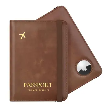 ABRT-Porta passaporto con blocco RFID per Airtag, custodia sottile in pelle PU per portafoglio passaporto, accessori da viaggio anti-smarrimento