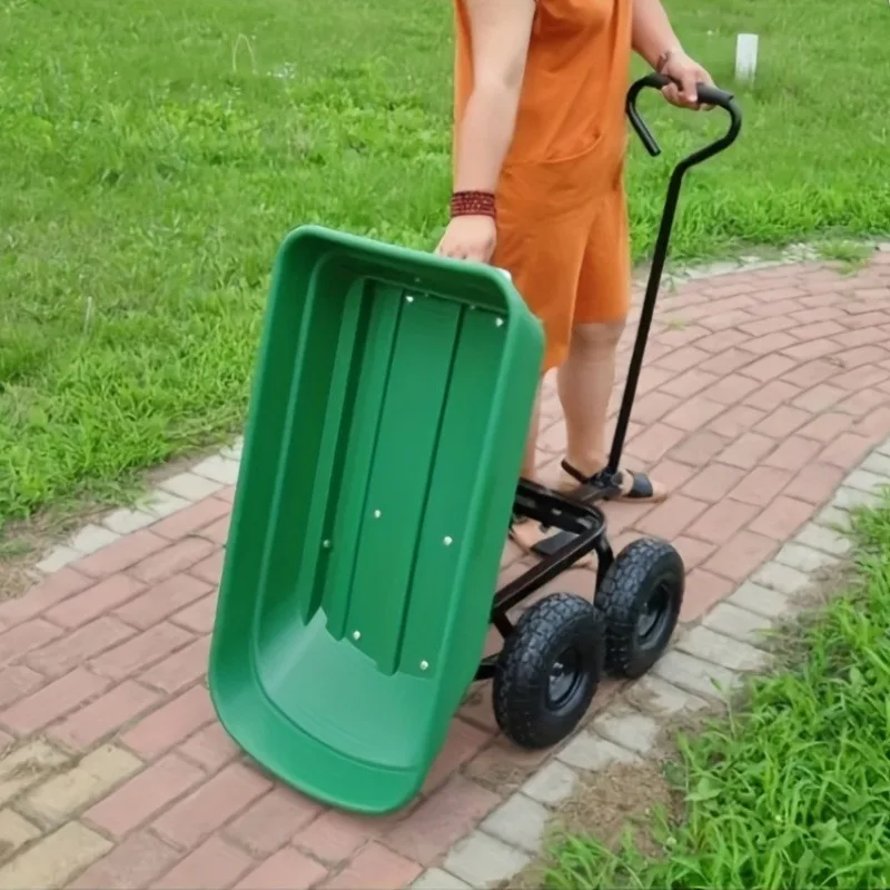 Heavy Duty Steel Outdoor Lawn Utility Cart-Garden Carts Yard Dump Wagon Cart