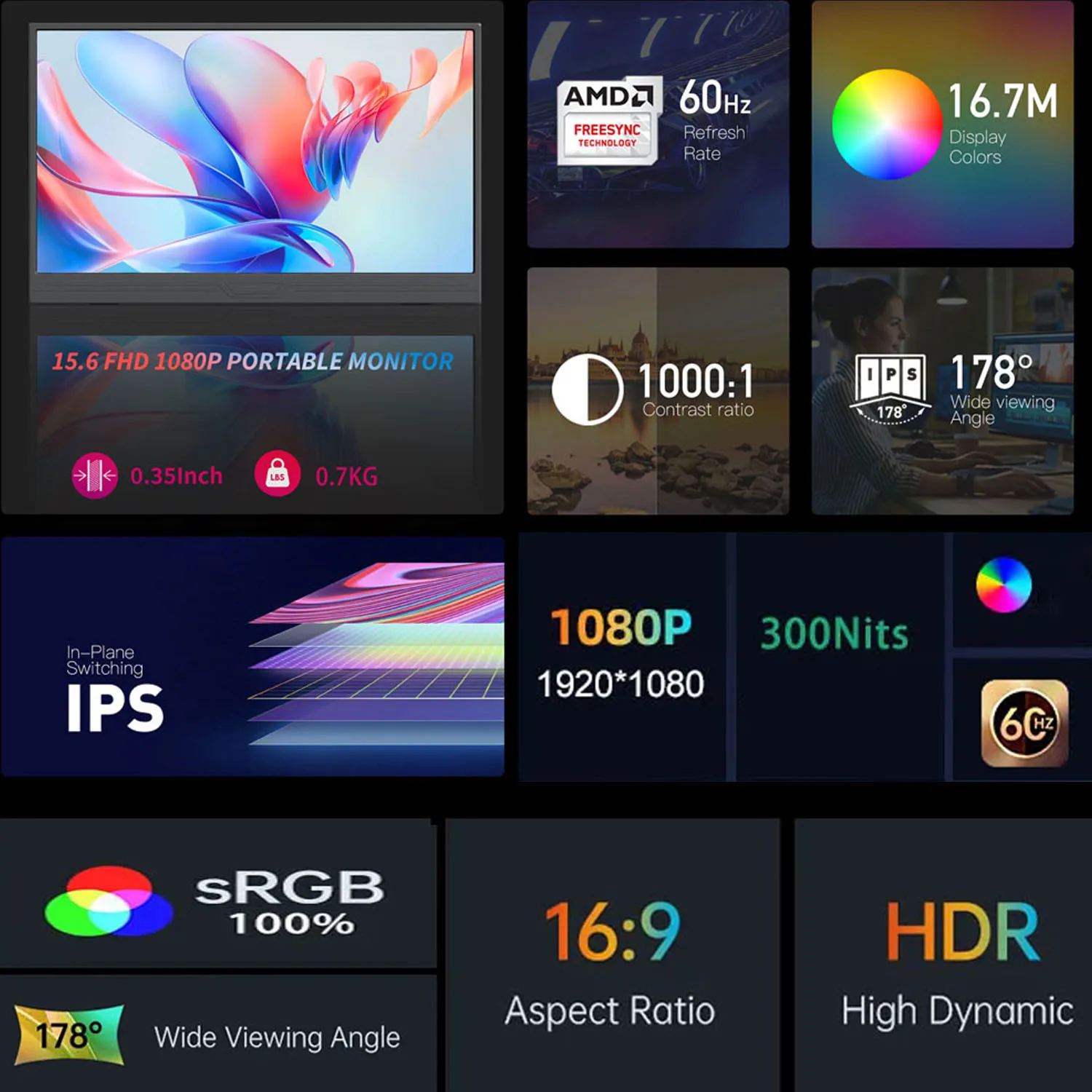 شاشة ألعاب HOESD.a مقاس 15.6 بوصة شاشة محمولة 1080...