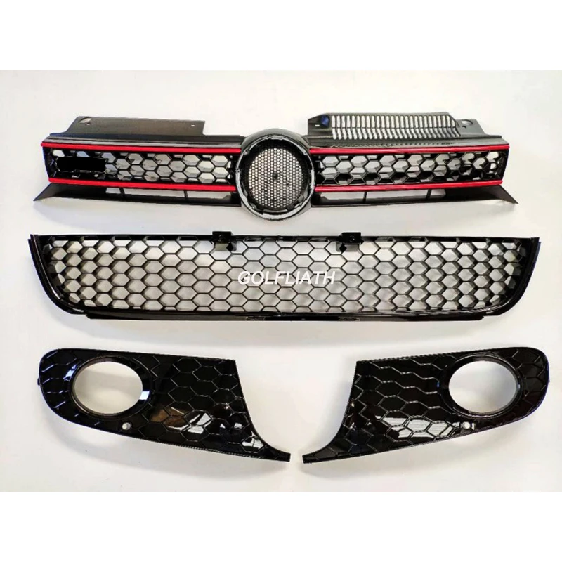 

ABS Honeycomb Meshed Racing Grill Front Bumper Upper Lower Grille Side Fog Light Cover For Volkswagen Golf 6 MK6 Not GTI