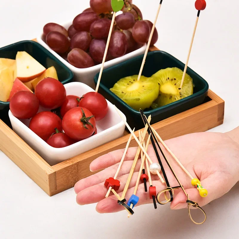 

100pcs Disposable Bamboo Fruits Fork Cocktail Prikkers Forks Food Picks Wedding Party Cake Dessert Salad Sticks Toothpick