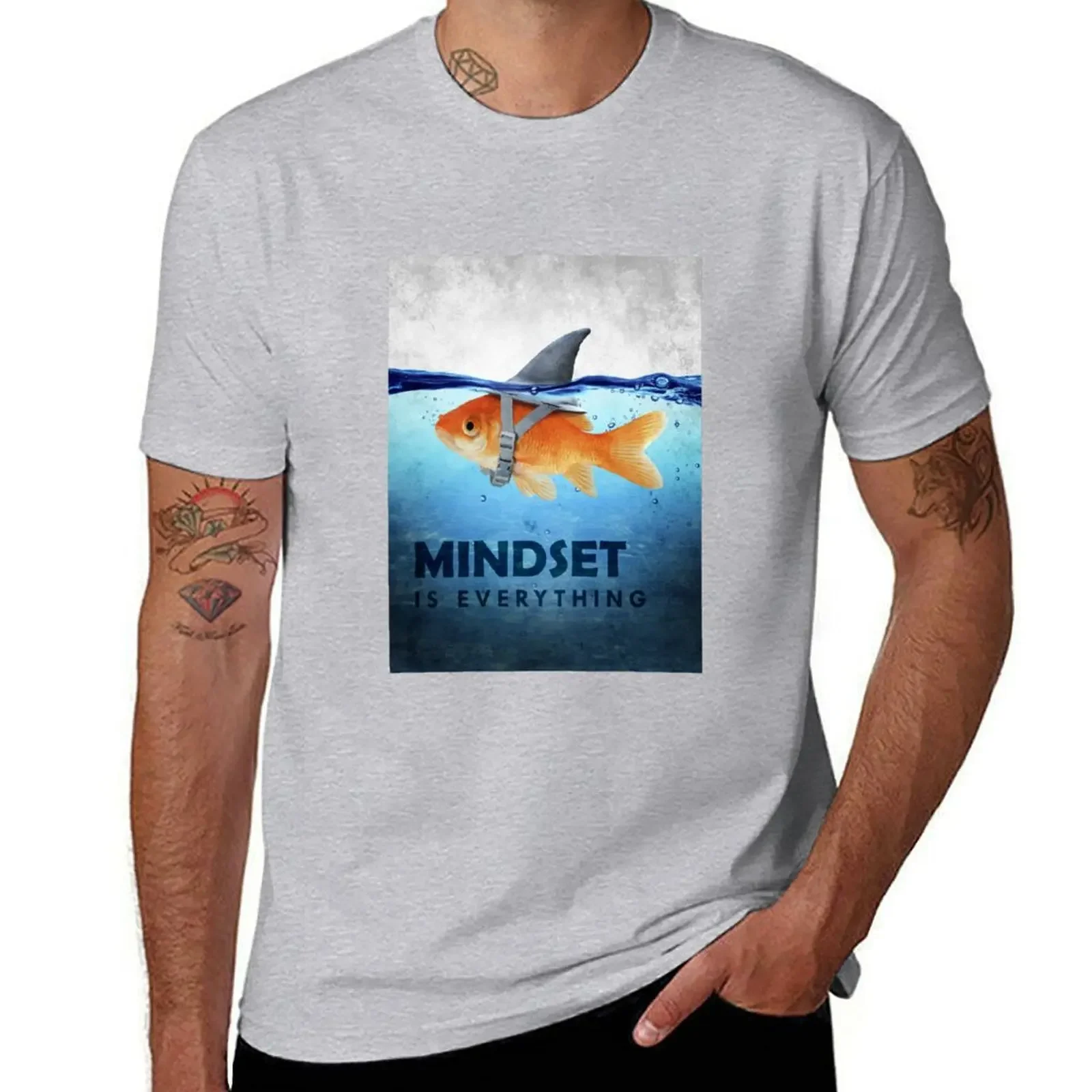 

Mindset Is Everything Fish And Shark Illustration Motivation T-shirt anime summer top summer tops fitted t shirts for men