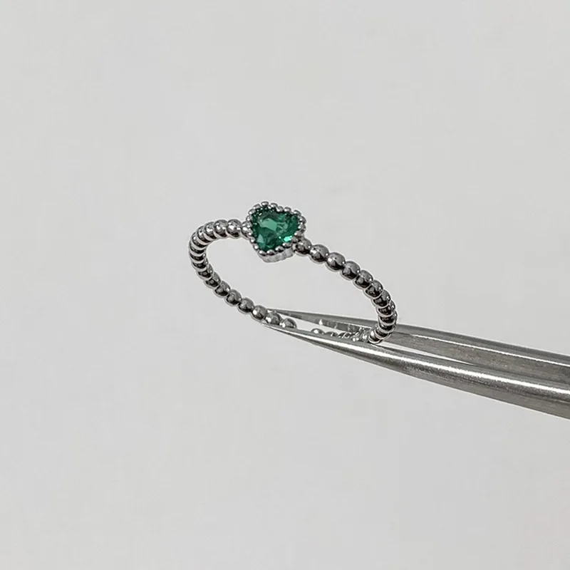 925 Sterling Silver Green Heart Zircon Stone Opening Adjustable Rings Women Fine Jewelry Minimalist Accessories silver ring,silver rings,silver heart ring
