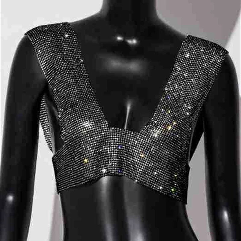 2025 sommer Diamant Metall Weste Tank Tops Frauen Sexy Oberbekleidung Strass Backless Tanks & Camis Weibliche Straße Crop Top Schmuck – Detail 8