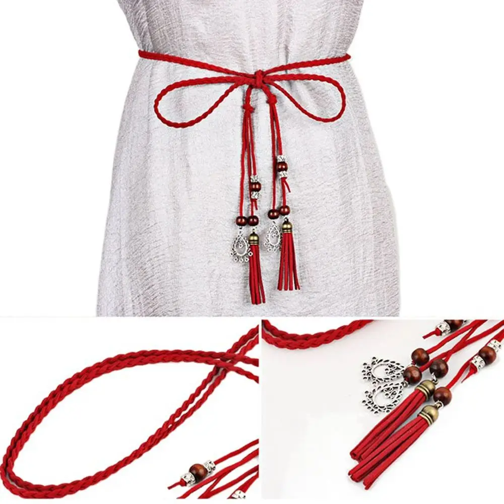 

Sweet Hair Rope Knot Decorated Dress Accessories Boho Style Waistband Waist Chain Waist Rope Braided Belt Tassles Belts