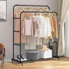 Double Rods Clothing Rack with Wheels, Garment Rack for Hanging Clothes, Multi-functional Bedroom Clothes Rack, Black 3