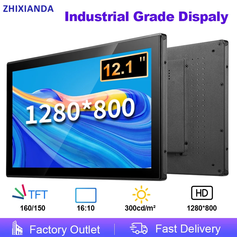 ZHIXIANDA 12.1 인치 1280*800 전면 패널 방수 산업용 등급 터치 모..