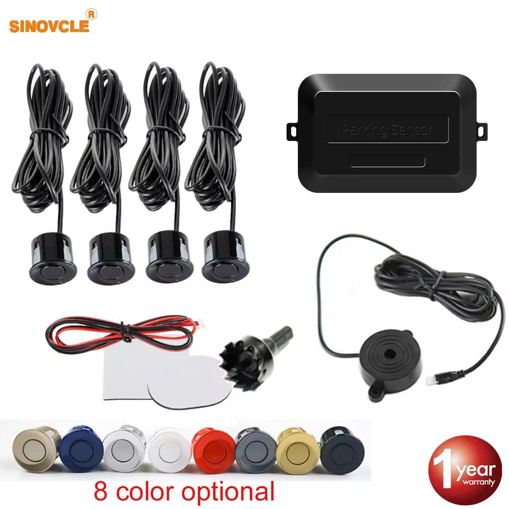 Sinovcle Car Parking Sensor Parktronic 4 Sensors 22 mm Buzzer Reverse Backup Radar Buzzer System 8 Colors 12V parking sensor kit,led parking sensor kit,parking sensor,car led parking sensor