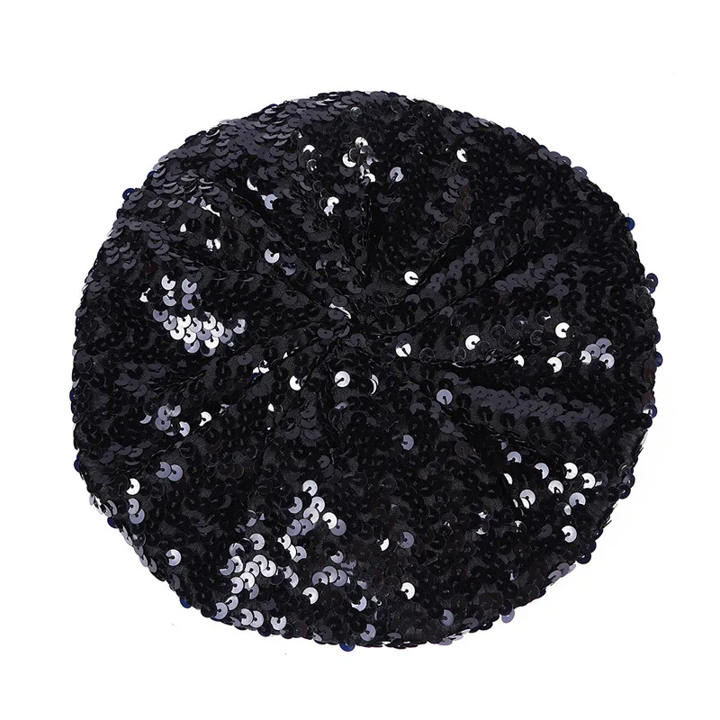 Frauen Glitter Beanie Cap Pailletten Glänzende Baskenmütze Hut Karneval Party Club Dance Cap Chic Retro Plain Baskenmütze Pailletten Baskenmütze Hut – Detail 14