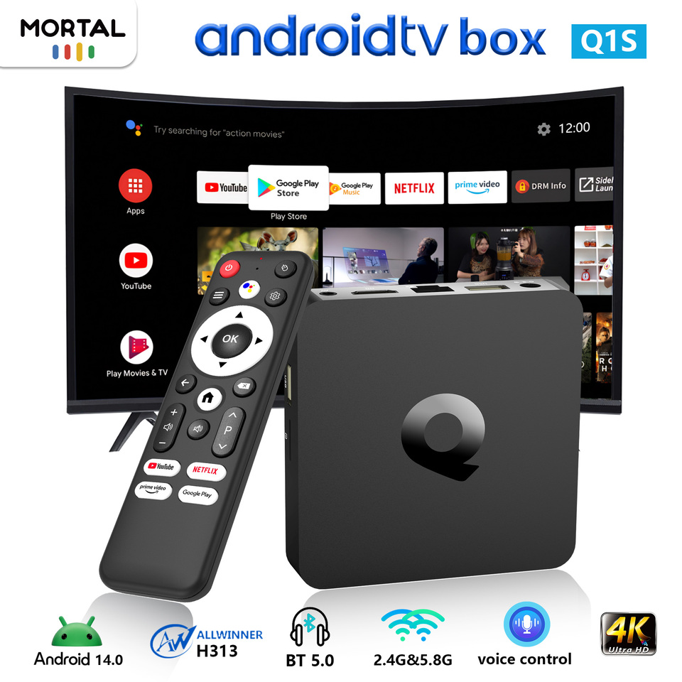 Mortal Q1S TV Box Smart Voice Android 14 Allwinner H313 Wifi6 BT 5 4K HD Google Games Netflix 16GB Rom Media Player Set Top Box