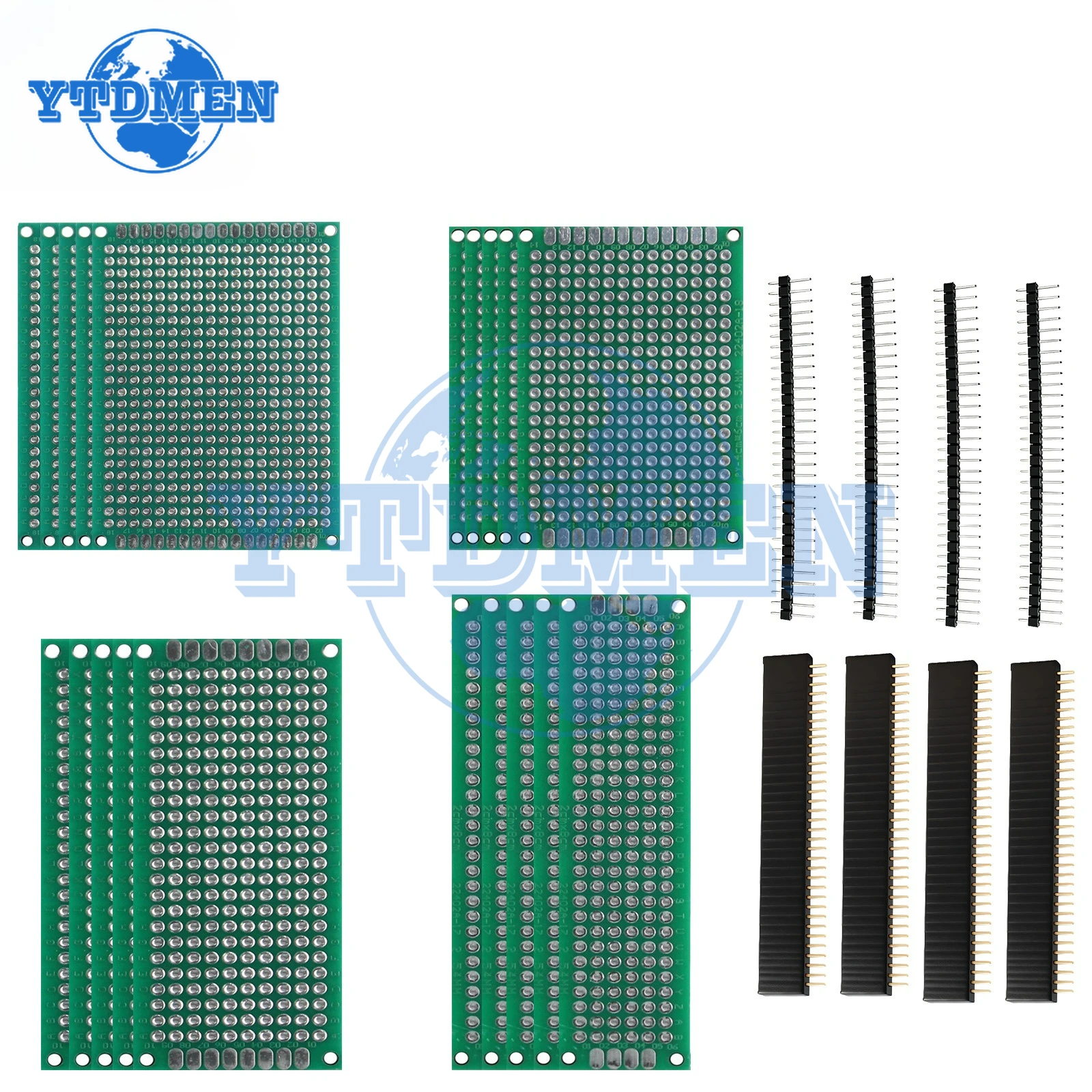 20PCS 단면 PCB 보드 키트 + 액세서리(1x40Pin 2.54mm 남성/여성 헤더 + 점퍼 캡 + KF301 터미널) Arduino DIY용