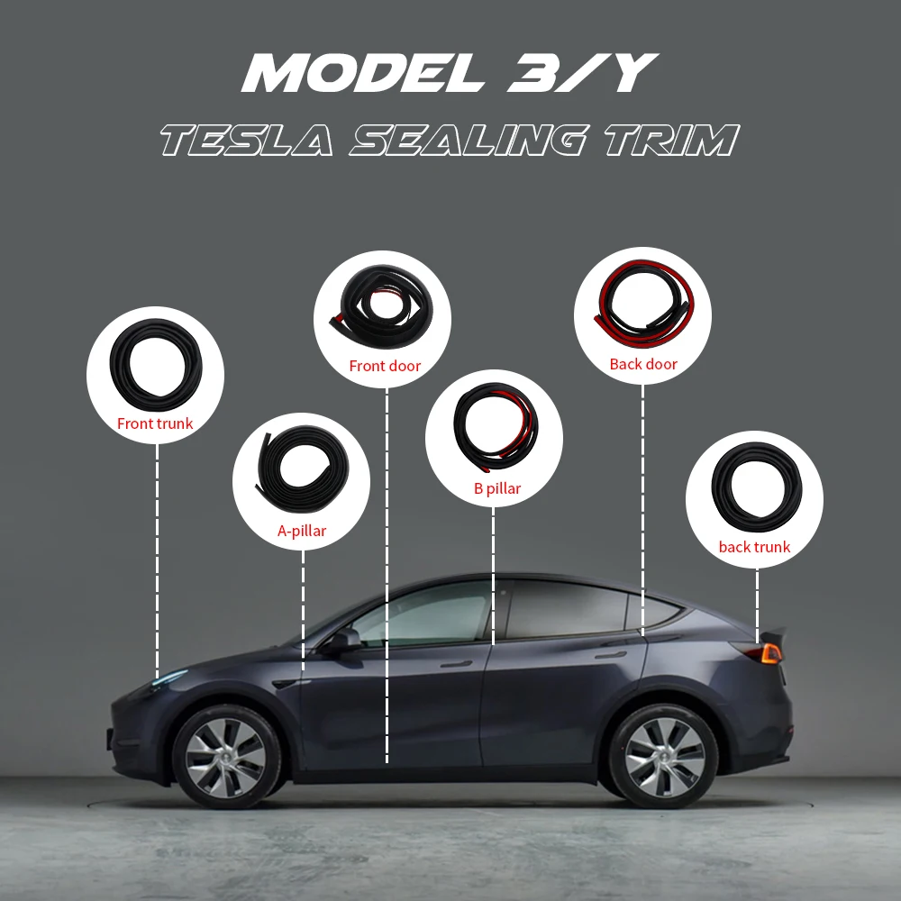 

Car Door Seal Strips EPDM Wind Noise Reduction Kit Anti-Dust Soundproofing Auto Rubber Sealings For Tesla Model 3 Y 2017-2022