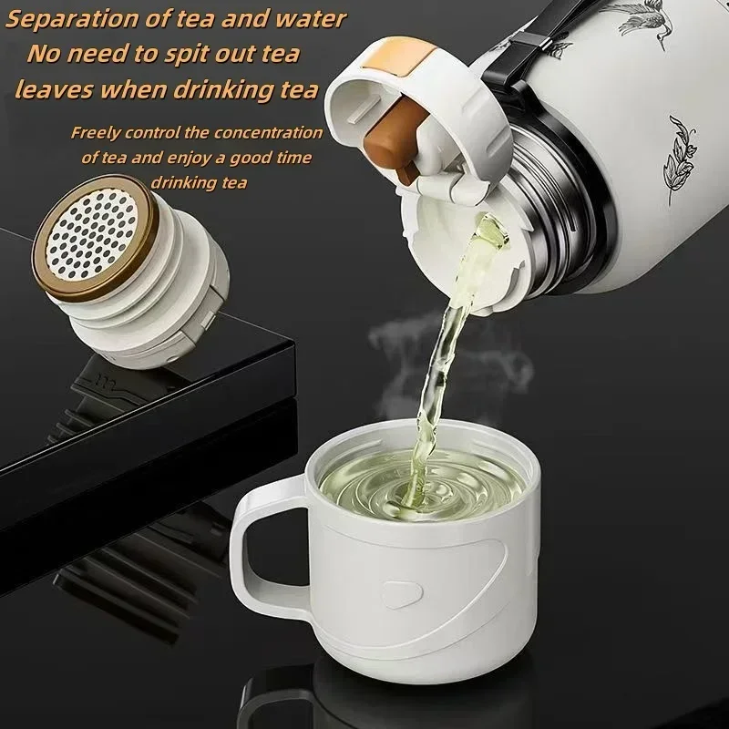 Portable Stainless Steel Gardenia Thermos Cup With Tea Drain Large-capacity Sport Kettle For Making Tea,Great For Outdoor Travel