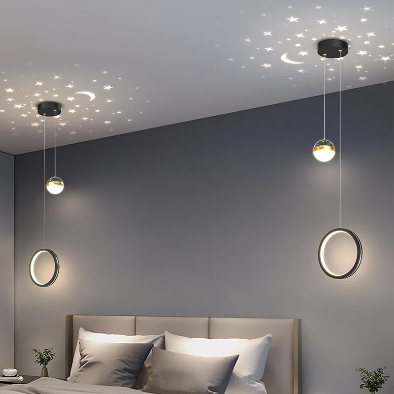 

Modern Black Bedside lamp Starry sky Cast light lamp led lamp Bedroom lamp Golden Bedside Chandelier Luxury room Ceiling lamp