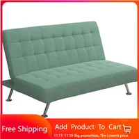 Tufted Futon, Convertible Sleeper Sofa in Teal and Chrome 1