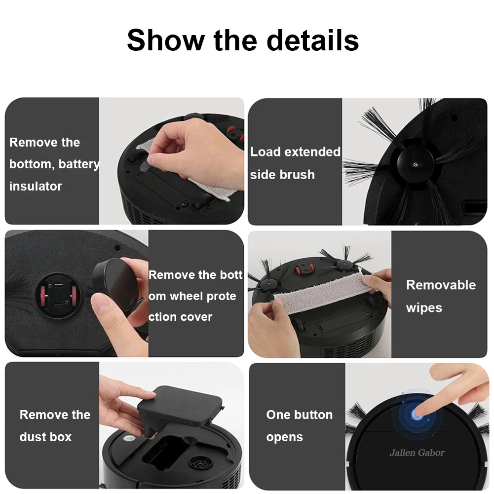 3 In 1 Cleaning Tool robot vacuum cleaner Multifunctional Household Cordless Robot Vacuum USB Rechargeable Time-Saving for Hard Floor Pet Hair Carpet