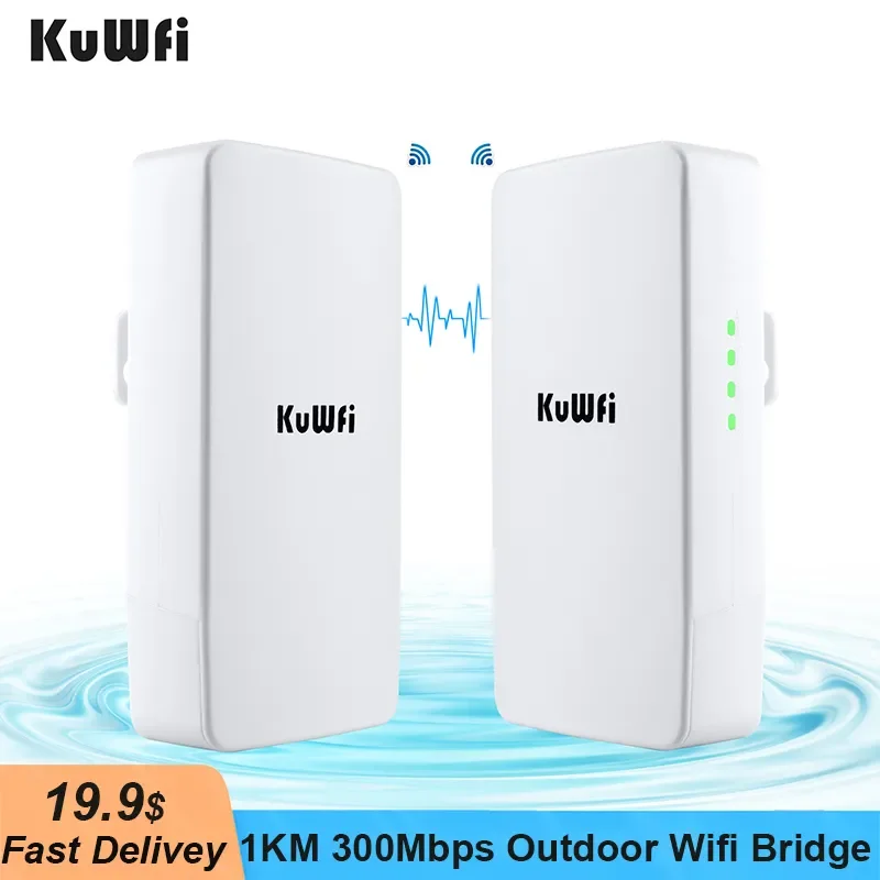 KuWFi Outdoor WI FI Router Wireless 2.4G Wifi Repeater 300Mbps Point to Point Wifi Signal Amplifier Increases Wifi Range 1KM