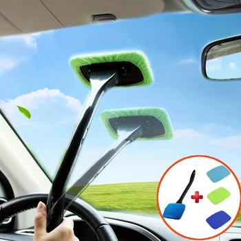 Kit Spazzola per Pulizia Finestrini Auto, Strumento per Lavaggio Parabrezza Interno con Manico Lungo, Accessori Auto