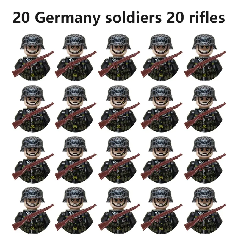 어린이용 빌딩 블록 액션 피규어 브릭 장난감, WW2 군사 병사 배열, 미국, 영국, 프랑스, 일본, 캐나다, 이탈리아, 중국, 20 개 세트