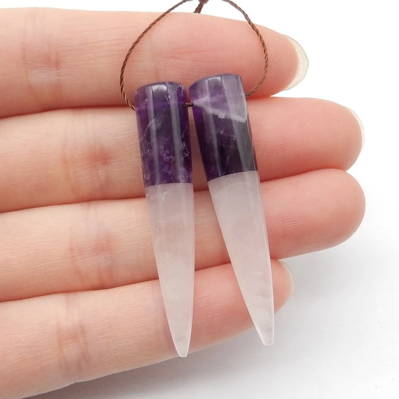 Semiprecious Natural Stone Amethyst Rose Quartz Fashion Jewelry Earrings Accessories For Women 42x8mm 8.1g
