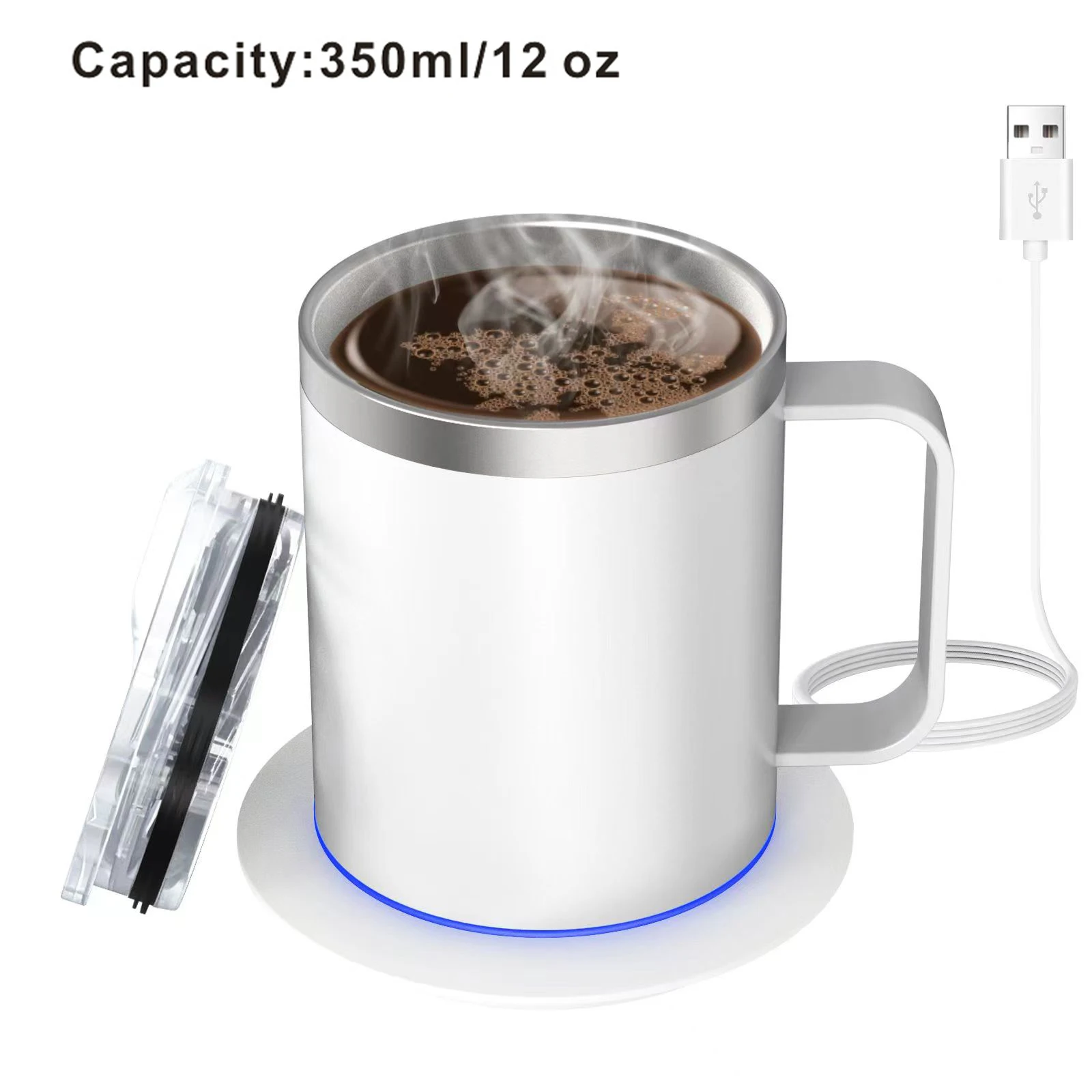 Samonagrzewający się kubek do kawy zasilany przez USB z regulacją temperatury 131 ℉   Podgrzewacz do kawy elektryczny na biurko, podgrzewany kubek