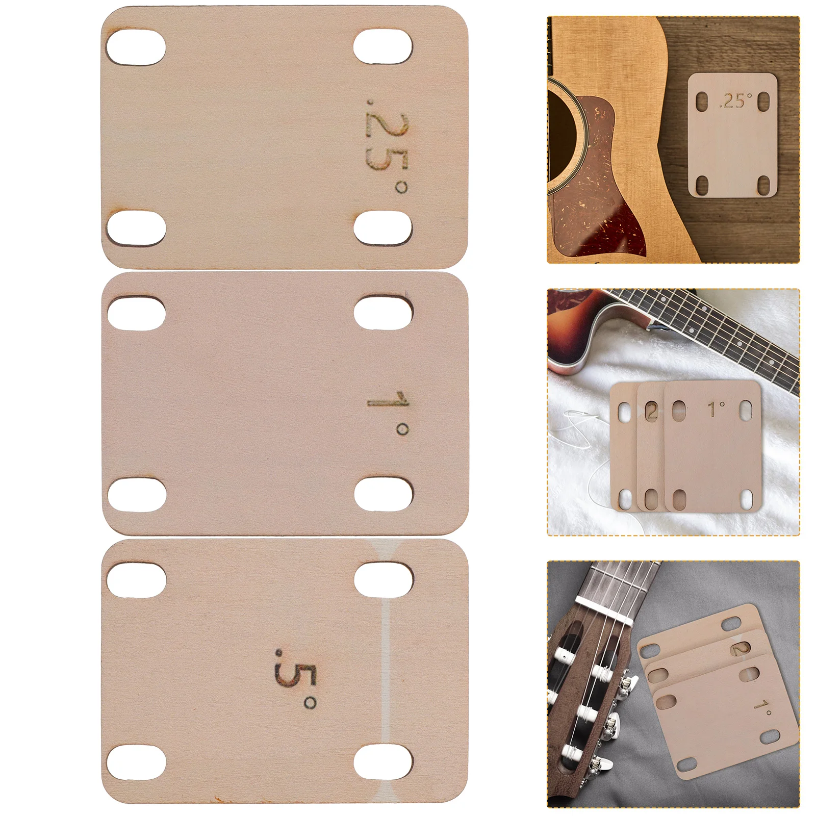 

3 Pcs Guitar Neck Spacer Bass Parts Wood Shims Heightening Gasket Wooden Accessories Thickness