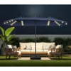 Double Sided Patio Umbrellas - 15ft Solar Lights LED Lighted Outdoor Extra Large Market Table Umbrella with Base Included, Overs 1