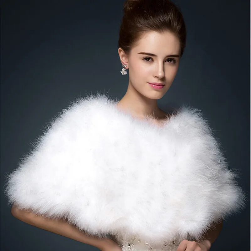 Luxurious White ivory  ostrich feathers Fur Boleros wedding bride jacket shrug bolero bridal party shawls