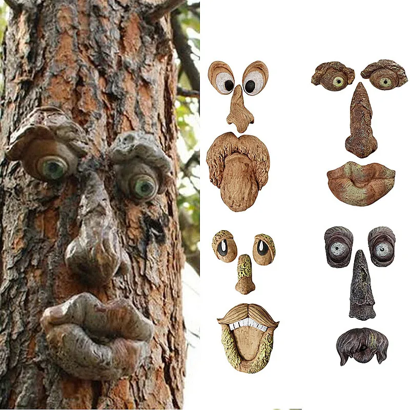 

Bark Ghost Face Facial Features Old Man Tree Hugger Yard Art Decorations Monsters Sculpture Outdoor DIY Halloween Ornaments