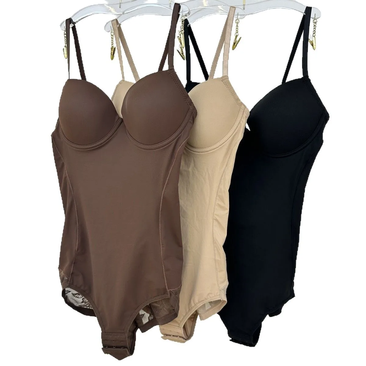 Body moldeador de encaje sin costuras para mujer con sujetador, control de abdomen posparto, efecto push-up._voghion.com