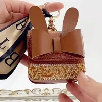 High Luxury New Fashion Internet Celebrity PU Bag with Diamond Keychain Earphone Bag Pendant, Zero Wallet, Portable 1