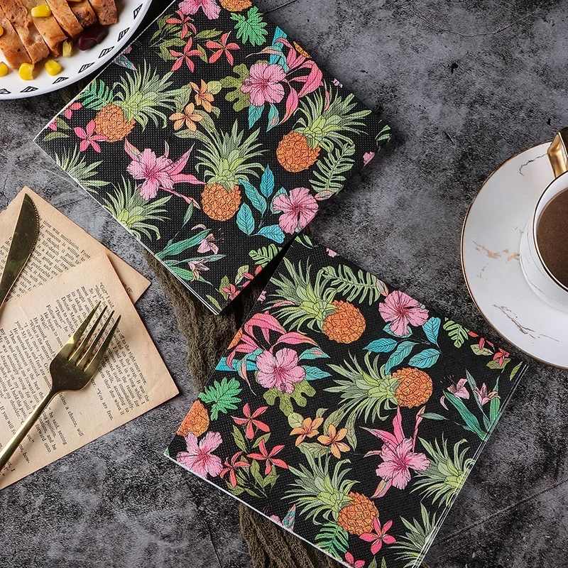 

New Colorful Paper Napkins Printed Napkins Pineapple Pattern Paper Placemats Party Decoration Food Grade 2 Ply 20pcs/pac 33cm