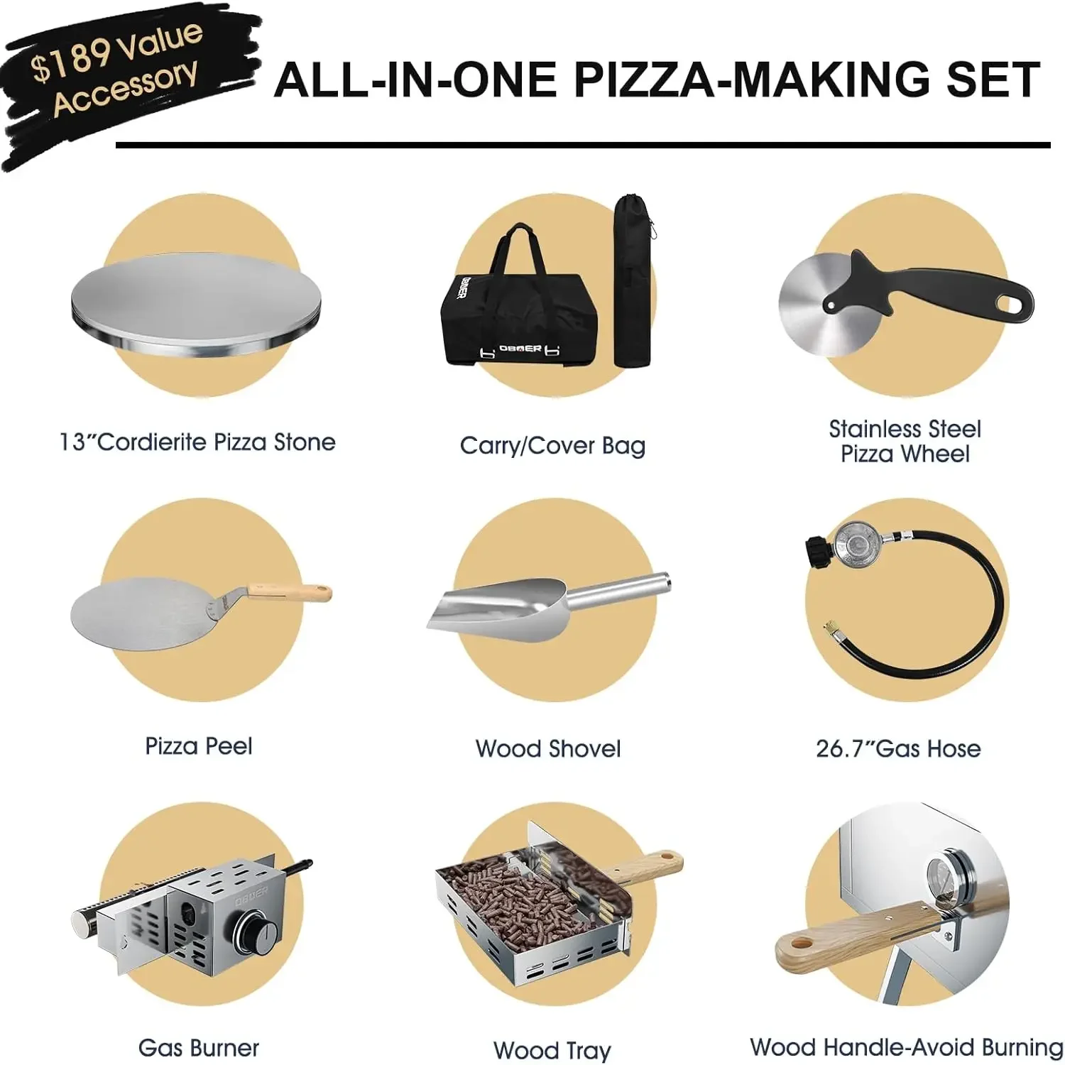 Pizza Oven Outdoor,Multi-Fuel Rotatable Pizza Ovens,Portable Wood Fired and Gas Pizza Oven,Stainless Steel 3-Layer Oven,Pizza Ma 5