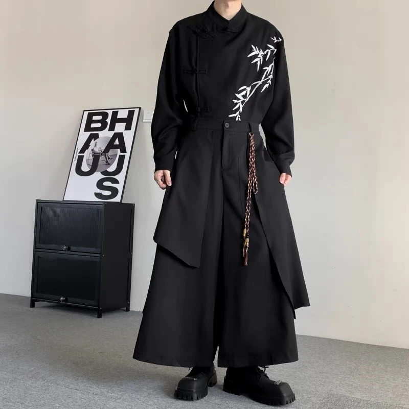 Yamamoto Yohji style irregular Chinese style wide-leg skirt pants for men 511